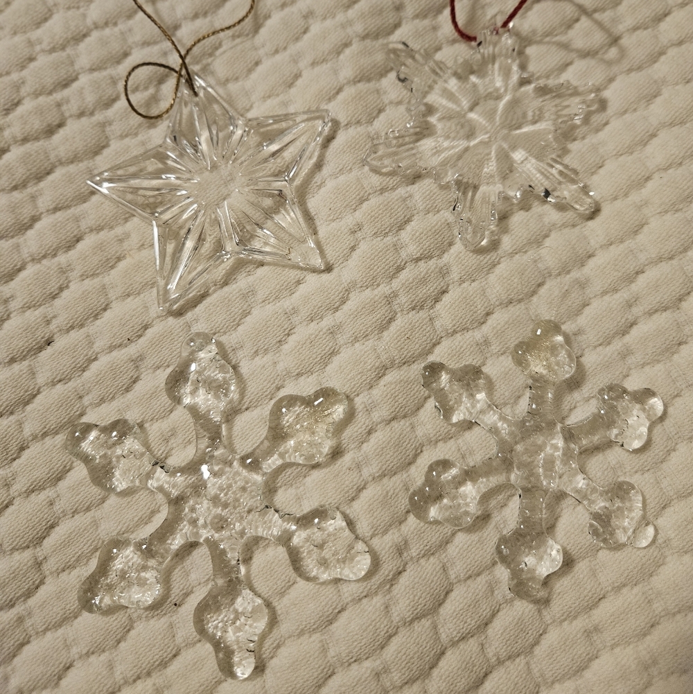 PRICE DROP! Four Clear Crystal And Glass Snowflake and Star Ornaments